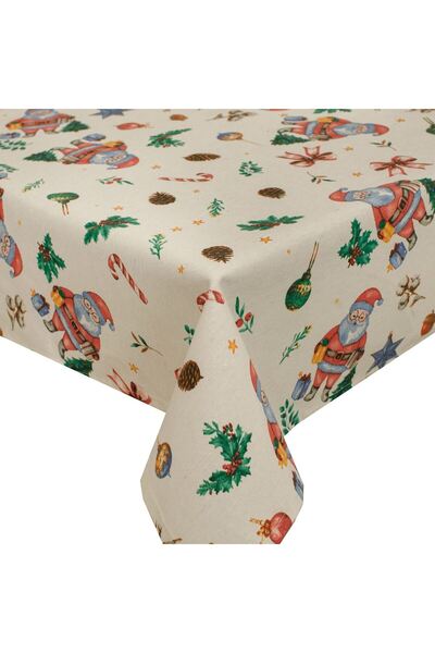 OEM Διακοσμητικό Χριστουγεννιάτικο Τραπεζομάντηλο Εκρου με σχέδιο φιγούρας Άγ...