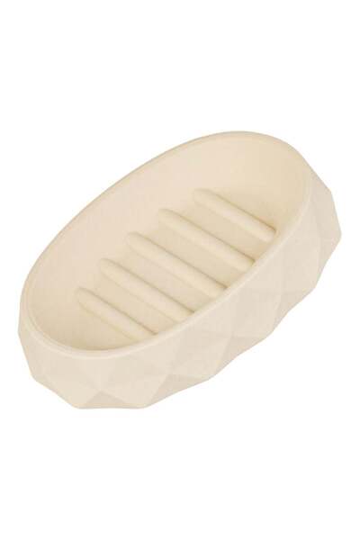 OEM Savoniera Ovala din Plastic Bej cu Model Diamond 13x9cm