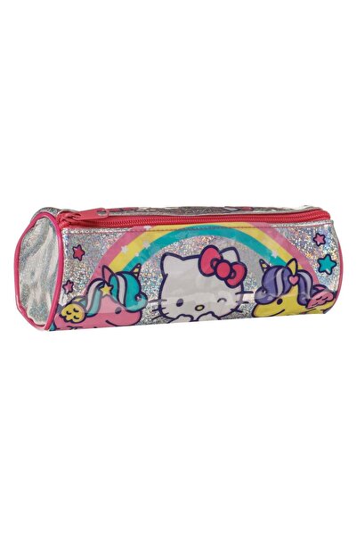 OEM Holographic Silver Round Tube Pencil Case with Hello Kitty Pattern Ø8x22....