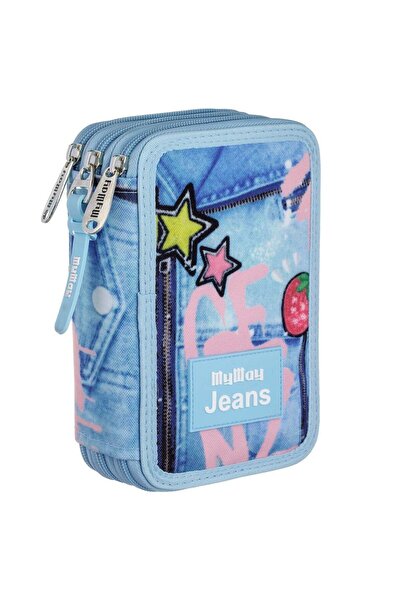 OEM Triple Fitted Pencil Case Bleu Jean Graffiti 12.5x6.5x19.5 centimeters