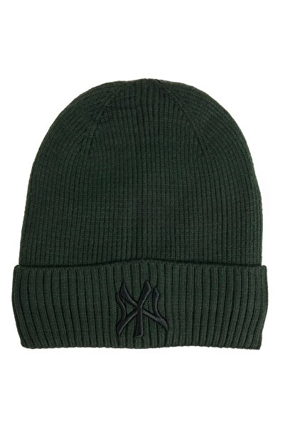 OEM Caciula Tricotata Kaki cu Captuseala Fleece & Imprimeu "NY"