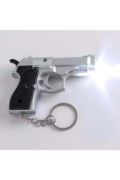 OEM Silver Pistol Keychain with Flashlight 7.8x1.5x5.5cm