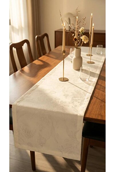 homease Ecru Floral Patterned Decorative Runner - 45X140 cm - Jacquard Woven ...