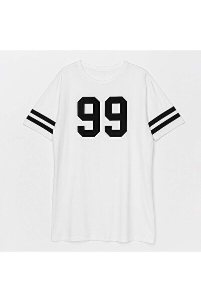 OEM Rochie Alba cu Imprimeu Negru ”99” & Maneci Scurte pentru Femei - One Size