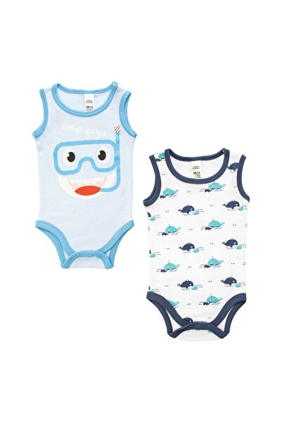 OEM White Cotton Bodysuit Set with Whale & Shark Pattern - 2 Pieces 18-24 Months