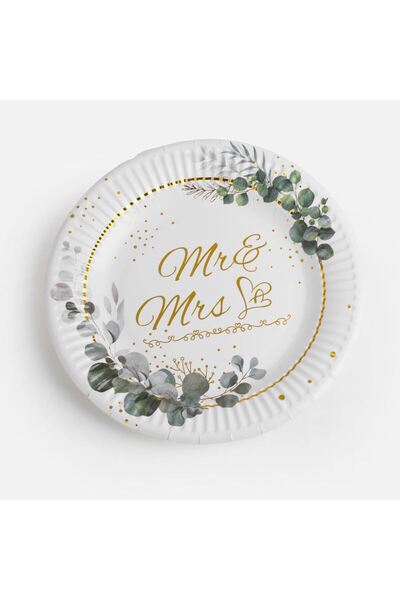 OEM White Cardboard Wedding Party Plates "Mr & Mrs" Ø18cm - 12pcs