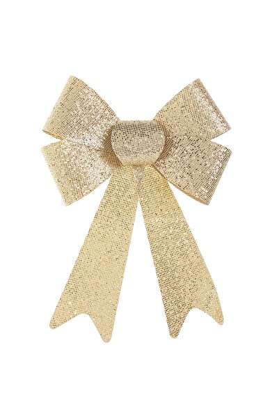 OEM Χριστουγεννιάτικος διακοσμητικός φιόγκος με γκλίτερ σε χρώμα σαμπάνιας, 3...