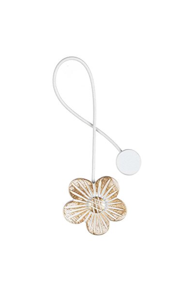 OEM Magnet pentru Perdea Floare din Lemn Auriu si Alb Brushed