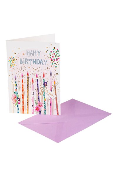 OEM Κάρτα Γενεθλίων με Κεριά και Στρας, Ασημένια Επιχρυσωμένη Γραφή  "Χρόνια ...