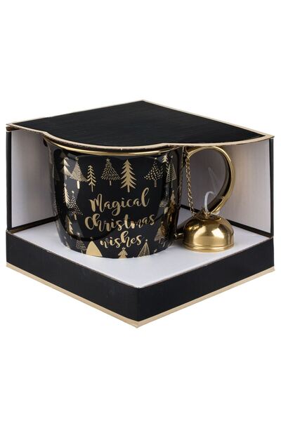 OEM New Bone Black Christmas Mug Set with Golden Handle "Merry Christmas" & I...