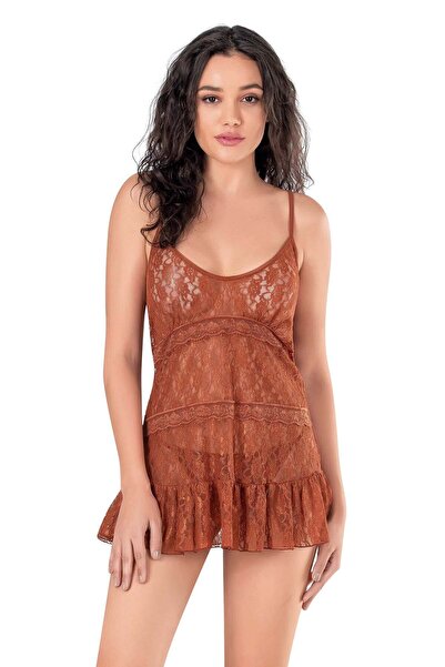 PRIMODA Women's, cinnamon, short tulle nightgown