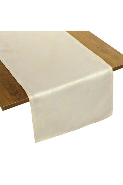 OEM Διακοσμητικό Χριστουγεννιάτικο Ράνερ Εκρού με χρυσό νήμα και σχέδιο φύλλω...