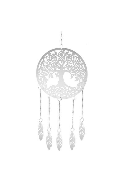 OEM Tree of Life Metal Wind Chimes with 5 Silver Feathers Hanging Ø18x65cm