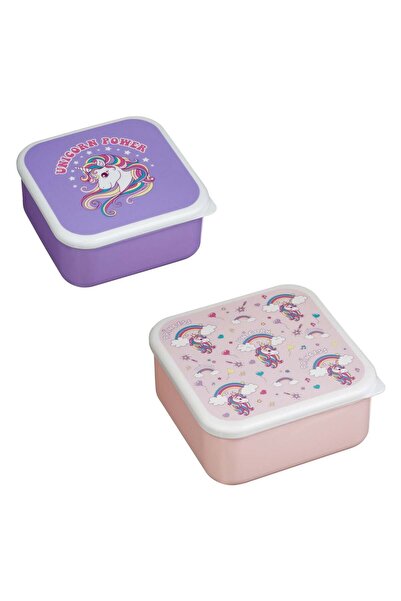 OEM Set of Plastic Casseroles Pink Lilac Unicorns 700ml & 500ml - 2pcs