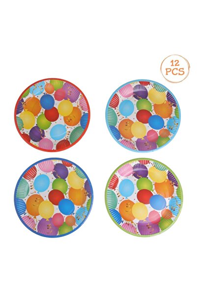 OEM Cardboard Party Plates with Colorful Balloons Pattern Ø23cm - 12pcs