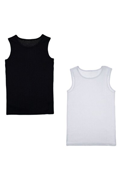 OEM Black and White Ribbed Cotton Tank Top Set for Kids - 2pcs 10-12 Years
