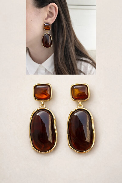 naaksesuar Gold Colored Vintage Stone Dangle Earrings