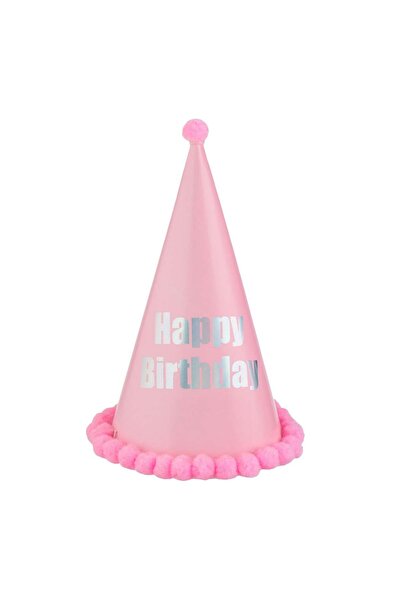OEM Coif de Petrecere Roz Pastel Pompon Irizat "Happy Birthday" 28cm