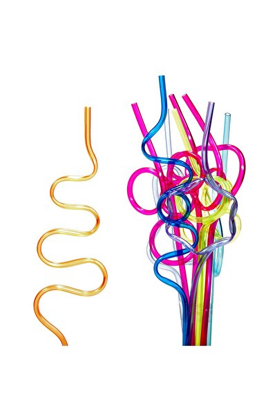 OEM Reusable Plastic Straws Spiral Colorful Various Shapes Ø5x240mm - 10pcs
