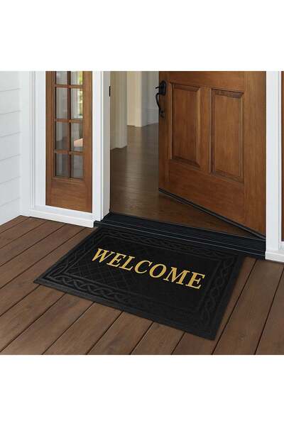OEM Μαύρο χαλάκι εισόδου με χρυσό σχέδιο  "Welcome " 90x60εκ.