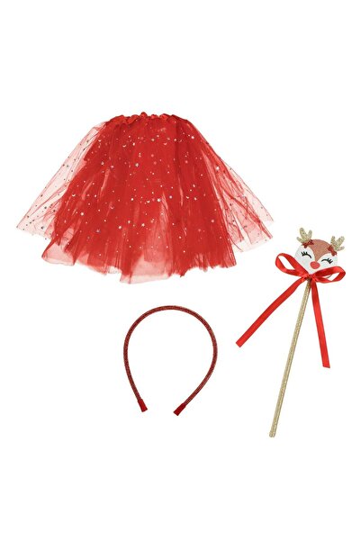 OEM Χριστουγεννιάτικο Σετ με Κόκκινη Φούστα Τούτου από Τούλι, Φωτιστικό, Στέμ...
