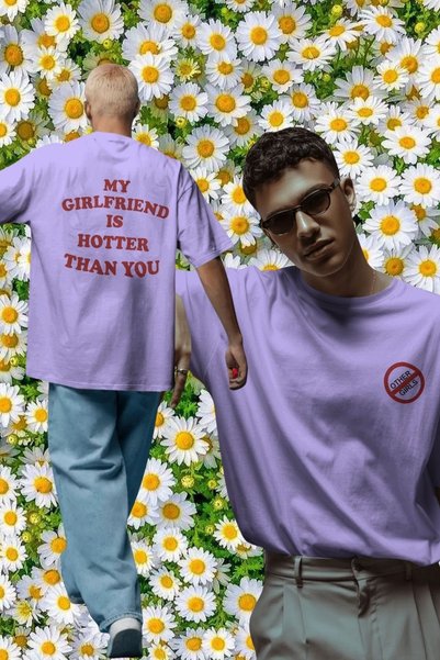 Ninkasiwear My Girlfriend Is Hotter Written Lover Oversize T-Shirt 24/1 Cotton
