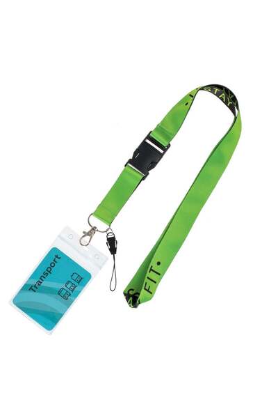 OEM Ecuson Legitimatie cu Snur Negru Verde Lime Stay Fit