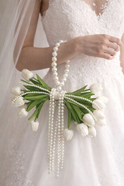 Sosyete shop Çanta saplı gala gelin çiçeği sarkan incilerin zerafeti ile