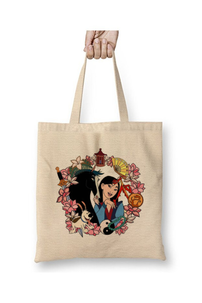 Toyaso Fa Mulan Khan White Tote Bag Long Handle Shopping Bag Beach Bag