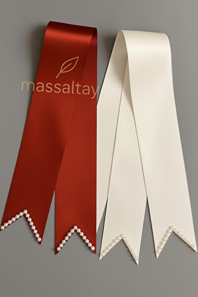 Massaltay Red and White Pearl Jewelry Ribbon 1.5 Meters – Henna, Engagement, ...