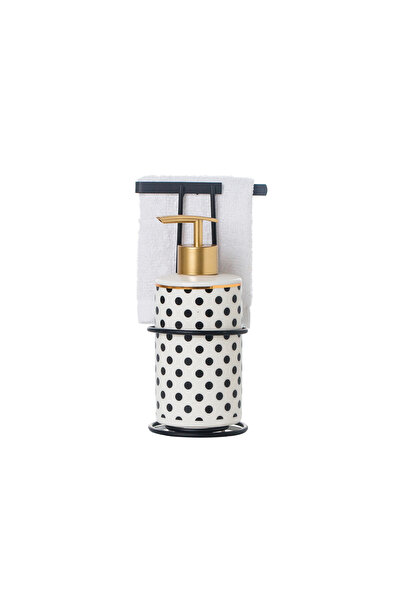 Malooki Dotted porcelain soap dispenser set with holder and hand towel