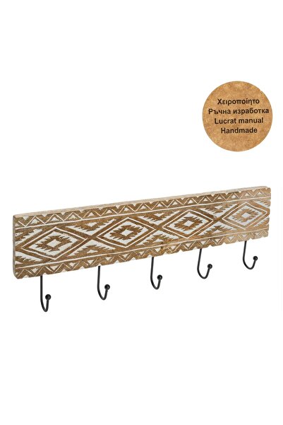 OEM Hand Carved Wooden Hanger with 5 Hooks 50x10x1.5 centimeters