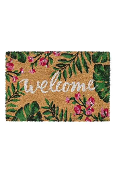 OEM Χαλάκι εισόδου με σχέδιο τροπικών λουλουδιών και φύλλων  "Καλώς ήρθατε " ...