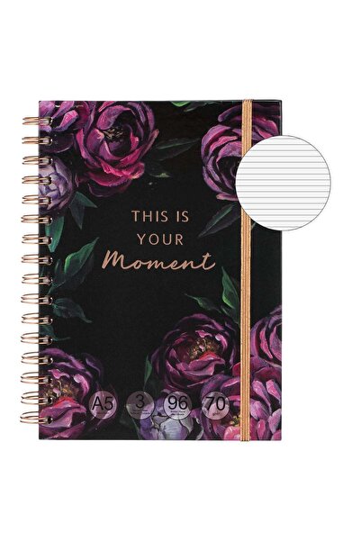 OEM A5 Dictando Notebook Black Purple Roses "This is your Moment" with 3 Subj...