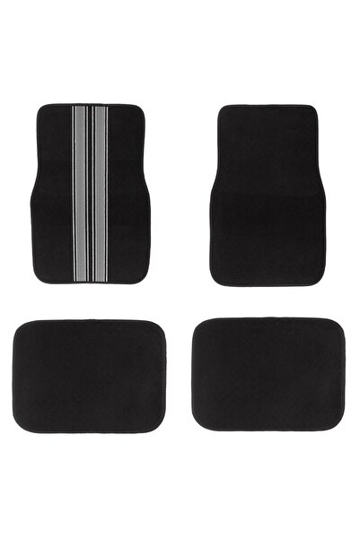 OEM Black Car Mats Set with Silver Stripe - 4pcs