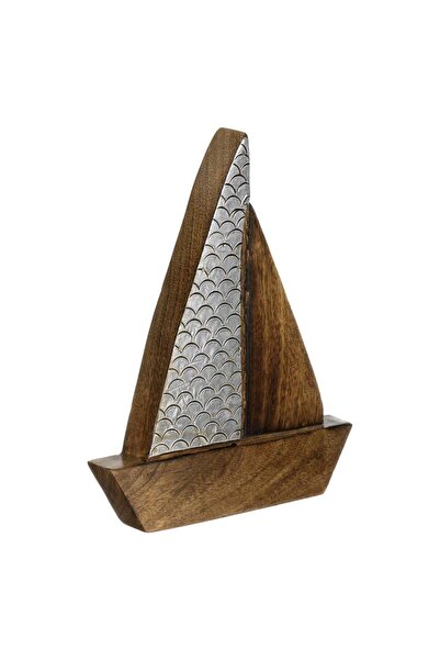 OEM Table Decoration Wooden Ship Metallic Silver 19x2.5x23cm