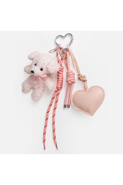 OEM Pink Heart Teddy Bear Charm Keychain 25 centimeters