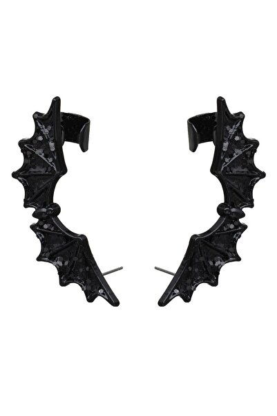 OEM Σκουλαρίκια κλιπ Χάλογουιν, μαύρη νυχτερίδα με μαύρα στρας