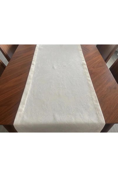 homease Ecru Floral Patterned Decorative Runner - 45X140 cm - Jacquard Woven Decorative Runner