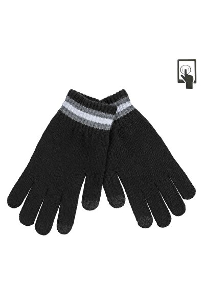 OEM Manusi Negre Tricotate cu Dungi Gri pentru Ecrane Tactile pentru Barbati ...