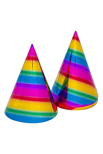 OEM Χάρτινα καπέλα για πάρτι με μεμβράνη ουράνιου τόξου 17 εκατοστά - 6 τεμάχια