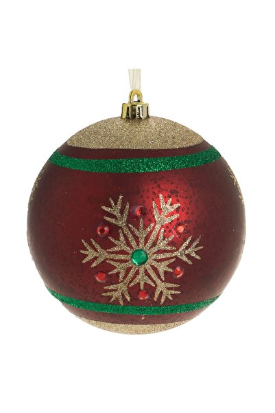 OEM Χριστουγεννιάτικο Στολίδι Δέντρου, Σφαίρα, Μπορντό-Σαμπάνια με Νιφάδες Γκ...
