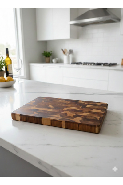 Limon Dekor Premium Akasya End-Grain Ahşap Kesme Ve Sunum Tahtası 20x30 cm, Oyuk Saplı, Su Tutmaz Yapı