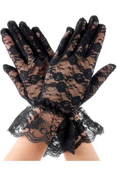 ForWhat Mănuși scurte retro negre cu șireturi pentru femei, pentru birou, aca...