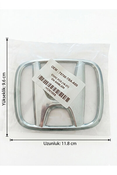 restinal Honda Civic FC5 Ön Panjur Logosu Amblemi 2016-2021 Makyajlı Kasa Kro...