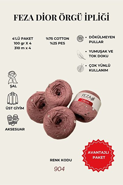 Feza Dior El Örgü İpliği 100 gr – 4’lü Paket – 310 m – %75 Cotton %25 PES – Y...