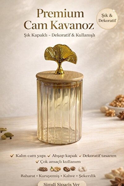 Bayguru Glass Storage Jar with Gold Lid Stylish Decorative Spice and Nut Jar ...