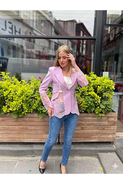 Estilo Fashion Women's Blazer Jacket with Lace Detail