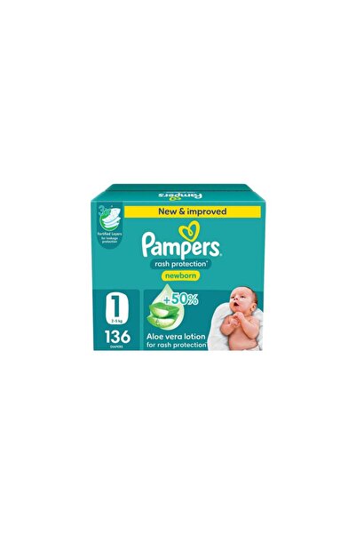 Pampers علبة 1 حفاضات جامبو، 136 قطعة