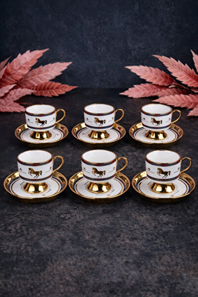 Gülümseten Avm 6-Piece Luxury Horse Patterned Turkish Coffee Cup Set |   Porc...